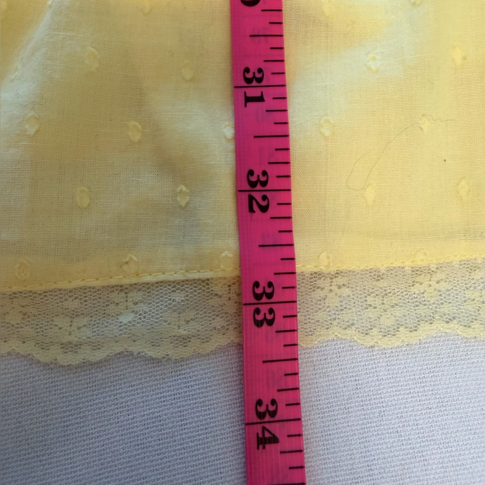 Japna Butter Yellow Swiss Dot Ruffled Cap Sleeve Lace Trim Tiered Mini Dress L - Picture 14 of 14